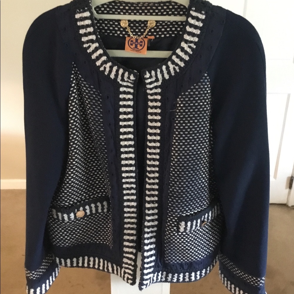 TORY BURCH JACKET BLAZER TWED NAVY WOOL